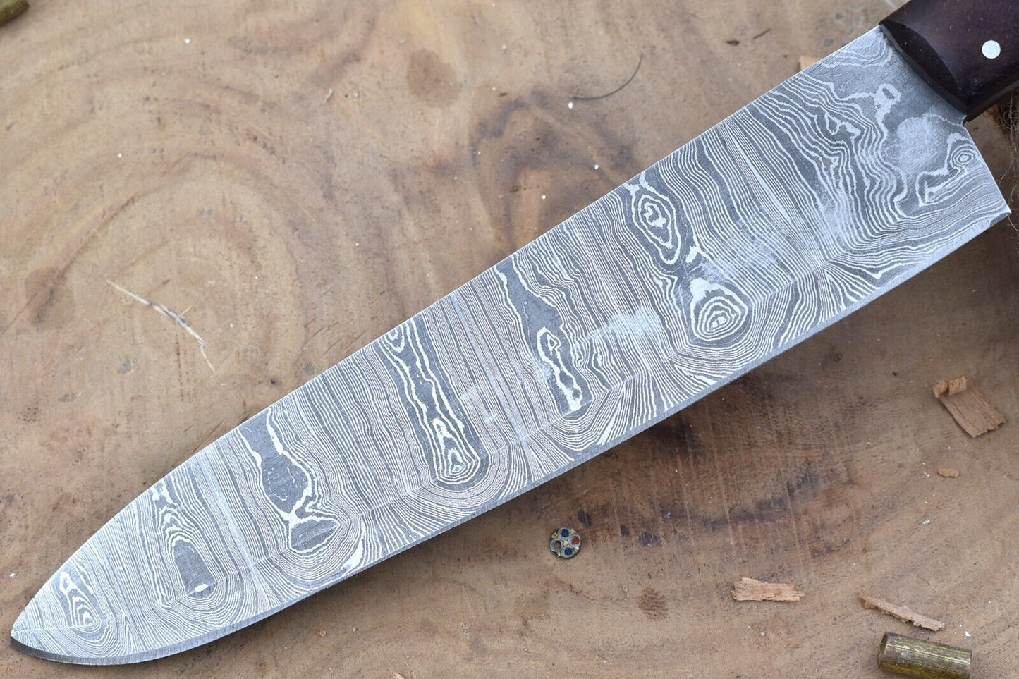 Custom Handmade Forged Damascus Steel Kitchen Chef Knife with Red Dollar Sheet & Rose Wood Handle