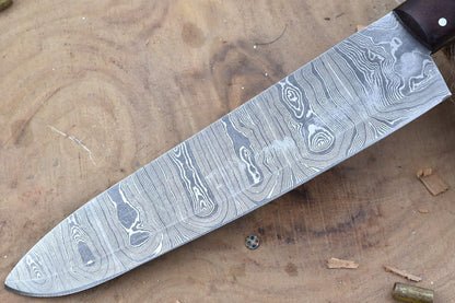 Custom Handmade Forged Damascus Steel Kitchen Chef Knife with Red Dollar Sheet & Rose Wood Handle