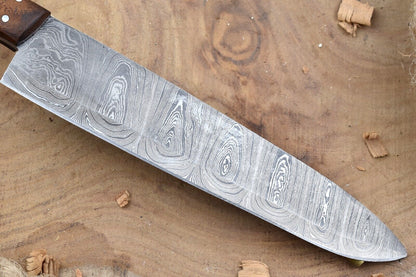Custom Handmade Forged Damascus Steel Kitchen Chef Knife with Red Dollar Sheet & Rose Wood Handle