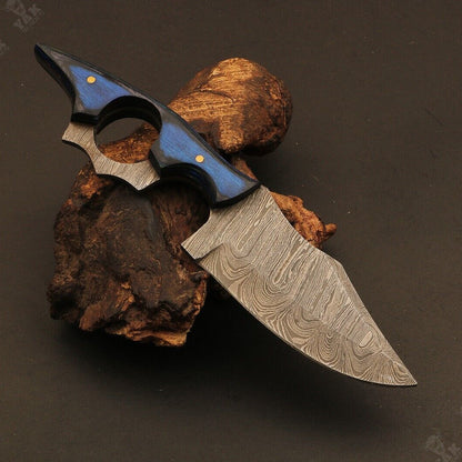 Heritage Forge 7" Fire Damascus Steel Skinner Knife with Wood Handle