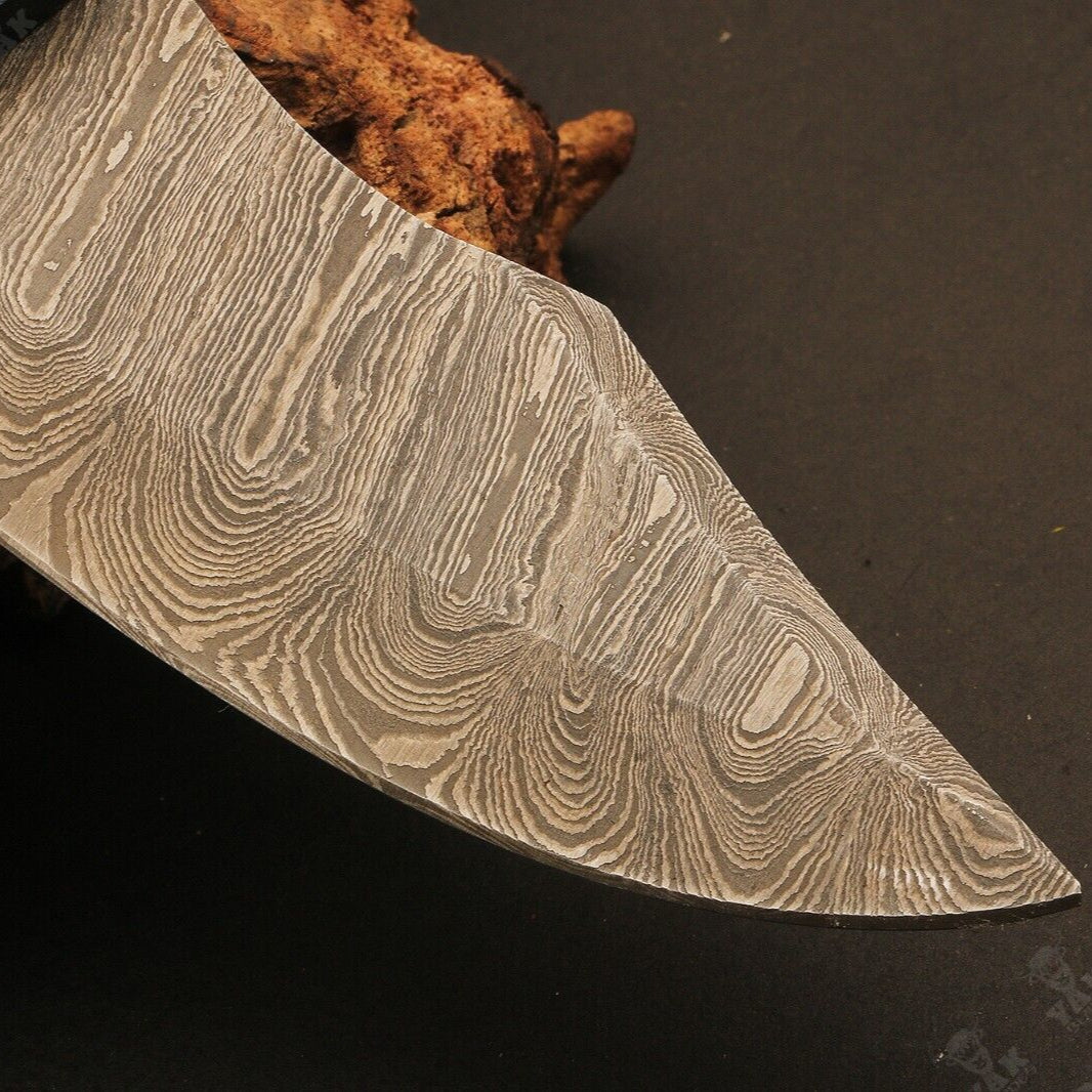 Heritage Forge 7" Fire Damascus Steel Skinner Knife with Wood Handle