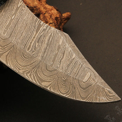 Heritage Forge 7" Fire Damascus Steel Skinner Knife with Wood Handle