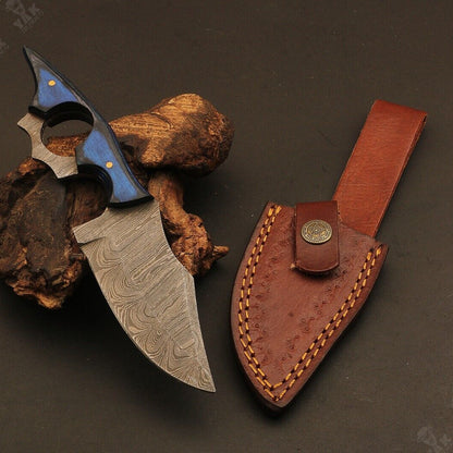 Heritage Forge 7" Fire Damascus Steel Skinner Knife with Wood Handle