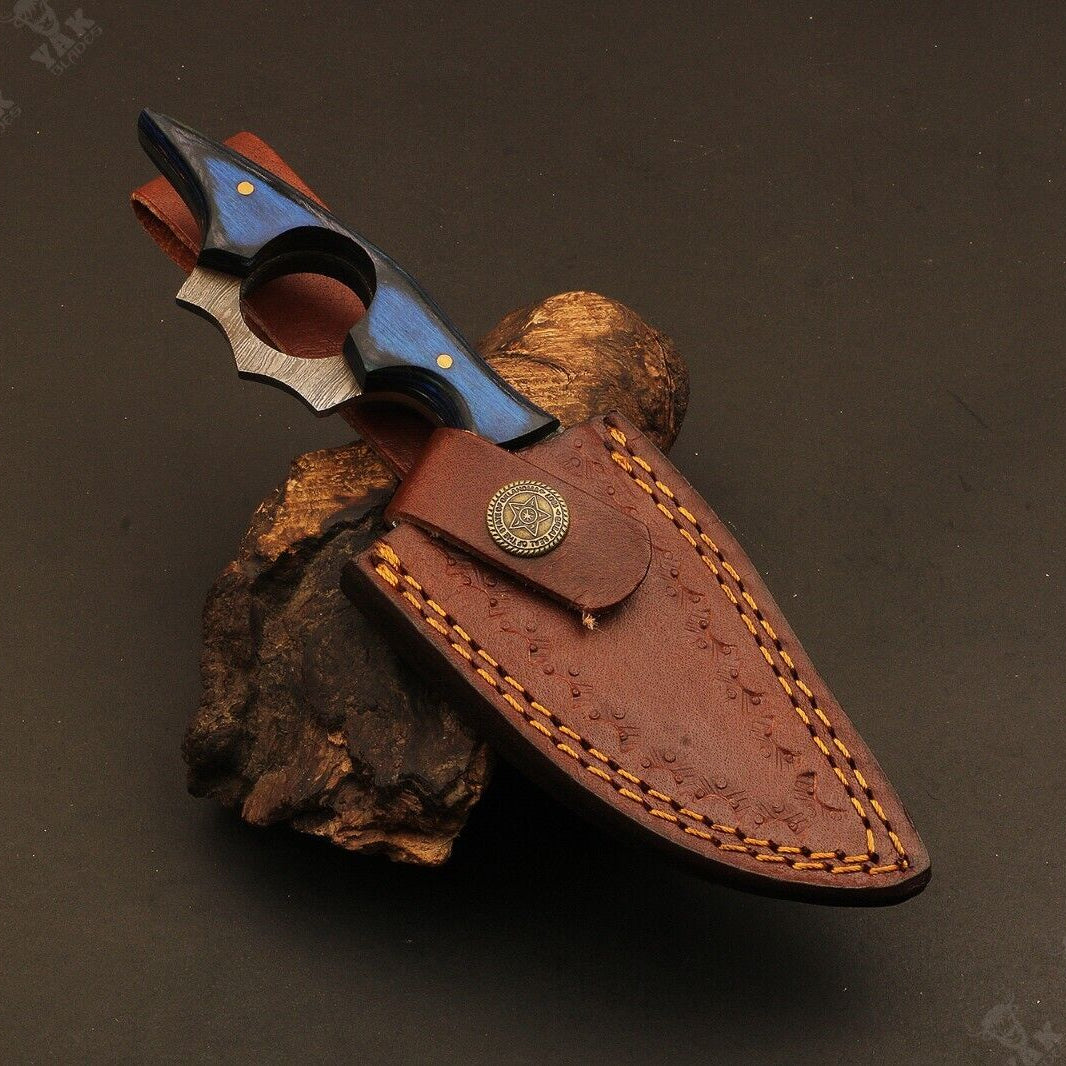 Heritage Forge 7" Fire Damascus Steel Skinner Knife with Wood Handle