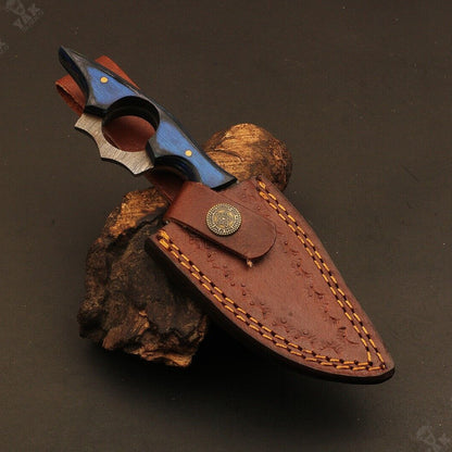Heritage Forge 7" Fire Damascus Steel Skinner Knife with Wood Handle