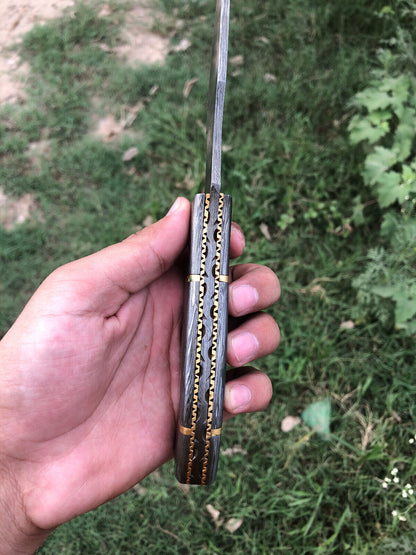 Custom Handmade Damascus Tracker Knife – Full Tang with Forged Damascus Steel Handle and Leather Sheath