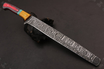 16" Hand Forged Fire Damascus Steel Brisket & Chef Knife – Custom Handmade