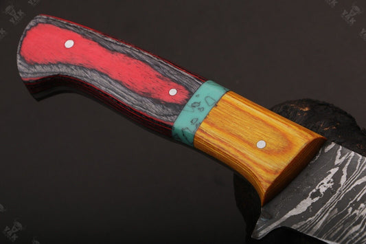 16" Handmade Fire Damascus Steel Brisket & Chef Knife – Custom Forged Kitchen Knife