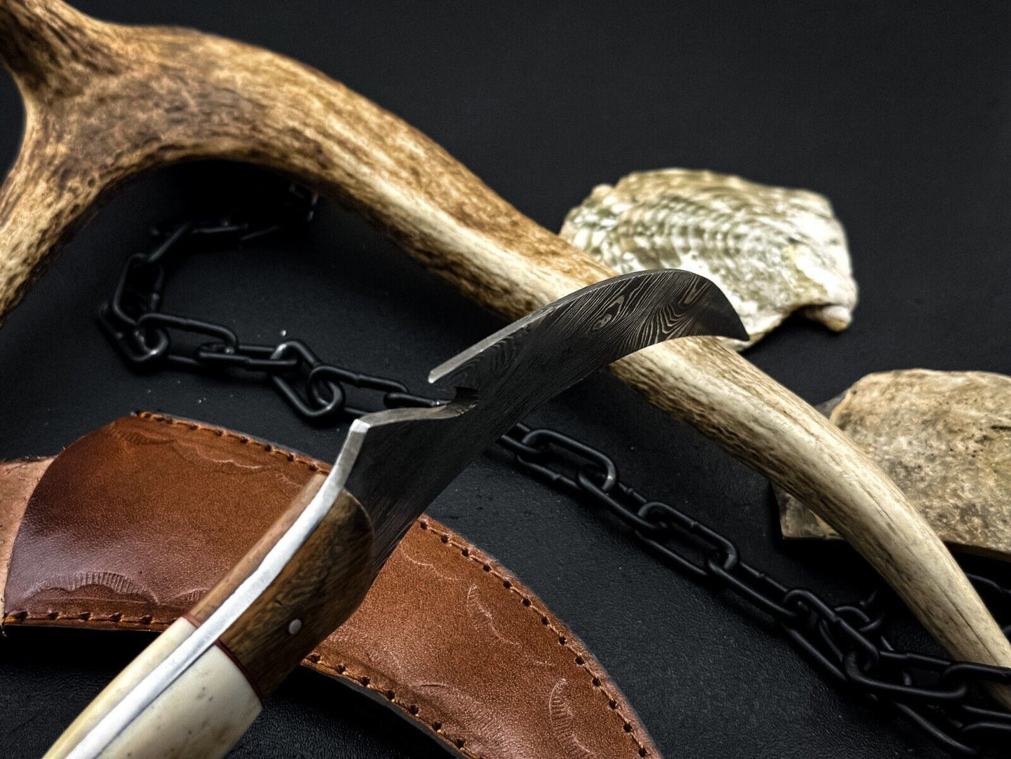 8" Handmade Damascus Karambit Knife Damascus Steel Knife with Bone and Wood Handle