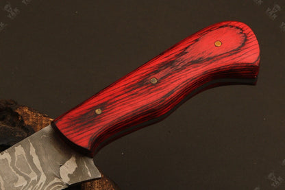 12" Damascus Fish Knife Hand Forged Fire Damascus Fillet Knife with Wood Handle