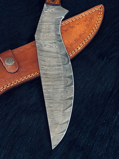 Heritage Forge 15 Inch Damascus Steel Kukri Knife with Camel Bone and Wood Handle