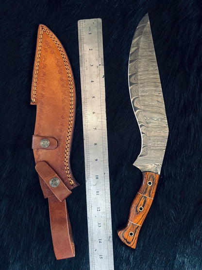 Heritage Forge 15 Inch Damascus Steel Kukri Knife with Camel Bone and Wood Handle