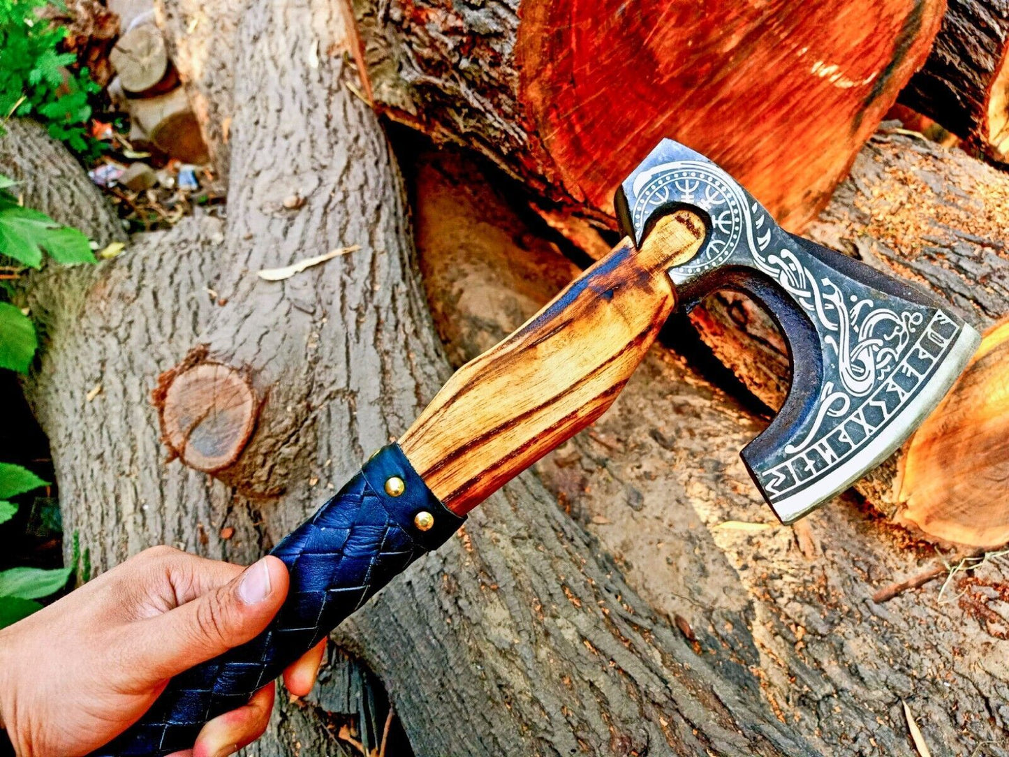 Handmade High Carbon Steel Vikings Axe | Hatchet with Leather Wrap