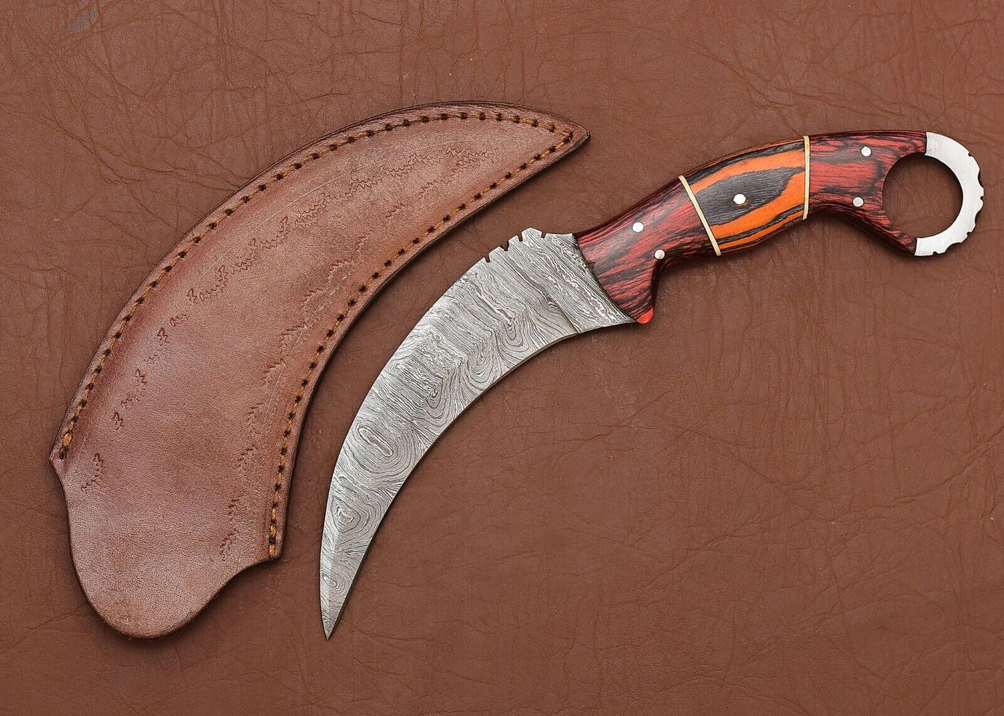 Custom Damascus Karambit Knife Karambit Damascus Steel with Wood Handle