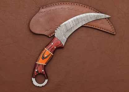 Custom Damascus Karambit Knife Karambit Damascus Steel with Wood Handle