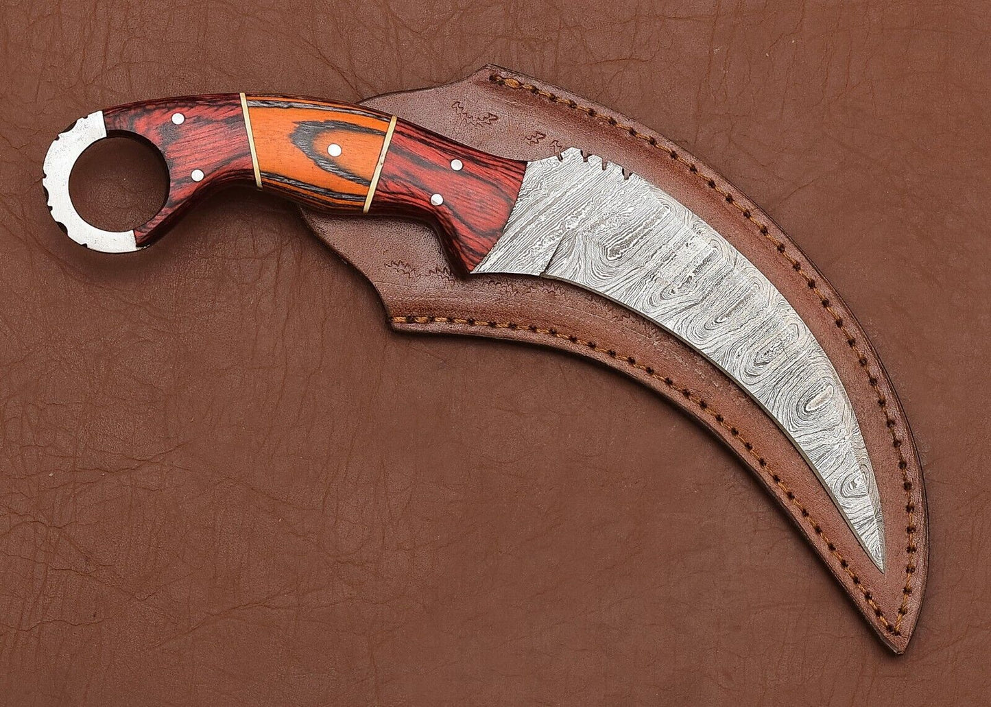 Custom Damascus Karambit Knife Karambit Damascus Steel with Wood Handle