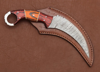 Custom Damascus Karambit Knife Karambit Damascus Steel with Wood Handle