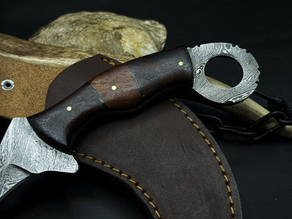 Handmade 8" Damascus Karambit Knife Best Damascus Steel Knife with Wood Handle