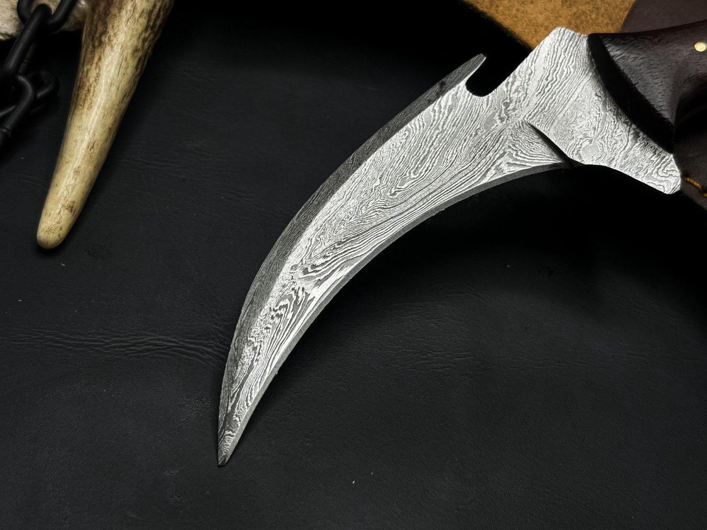 Handmade 8" Damascus Karambit Knife Best Damascus Steel Knife with Wood Handle