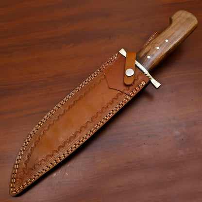 Heritage Forge Custom Handmade Damascus Steel Bowie Hunting Knife with Wood Handle