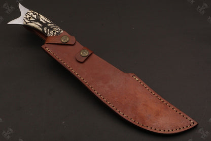 Heritage Forge 15 Inch Custom Handmade Twist Damascus Bowie Knife with Camel Bone Handle