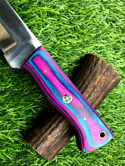 8" Forged Stainless Steel Skinner Knife – Polished Wood Handle & Leather Belt Sheath