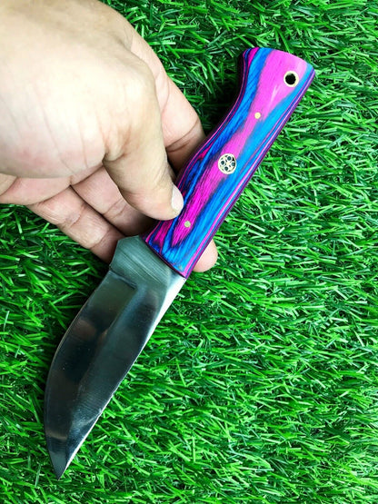 8" Forged Stainless Steel Skinner Knife – Polished Wood Handle & Leather Belt Sheath