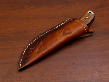 Handmade Damascus Gut Hook Hunting Knife with Camel Bone and Rosewood Handle