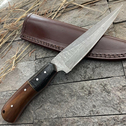 11" Handmade Damascus Hunting Bowie Knife | Full Tang Wooden Handle