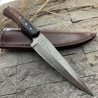 11" Handmade Damascus Hunting Bowie Knife | Full Tang Wooden Handle