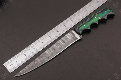 12" Handmade Twist Damascus Steel Fillet Knife Custom Fillet Knife With Leather Sheath