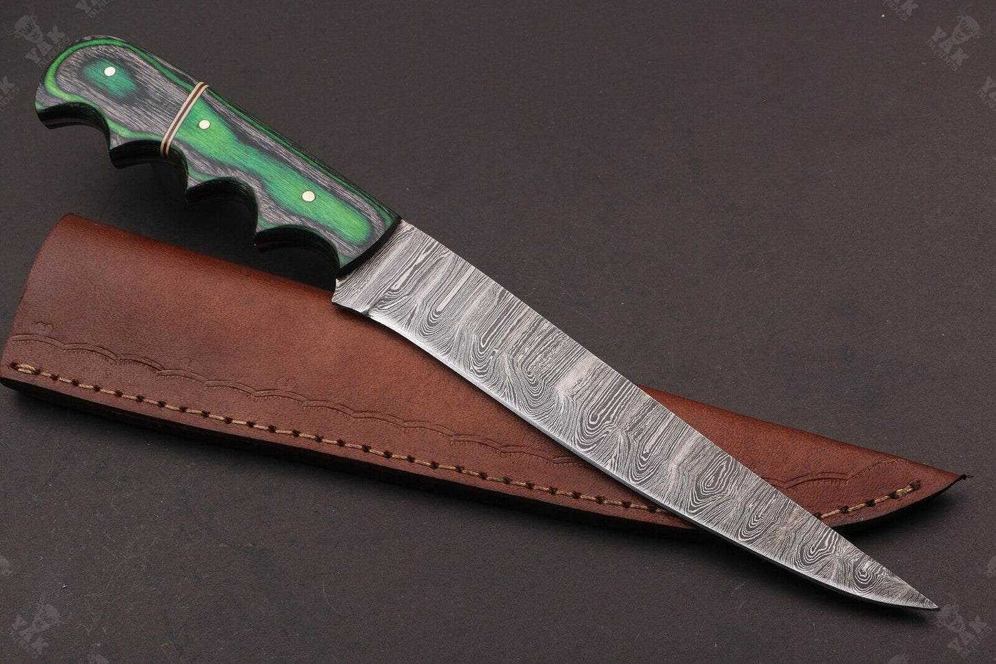 12" Handmade Twist Damascus Steel Fillet Knife Custom Fillet Knife With Leather Sheath