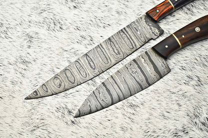Lot of 2 Handmade Damascus Blade Full Tang Chef Set Knives – Unique Handmade Kitchen Knives