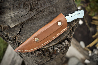 Rain Drop Damascus Skinner Knife with Micarta Handle – 7" Handmade Survival Hunting Blade