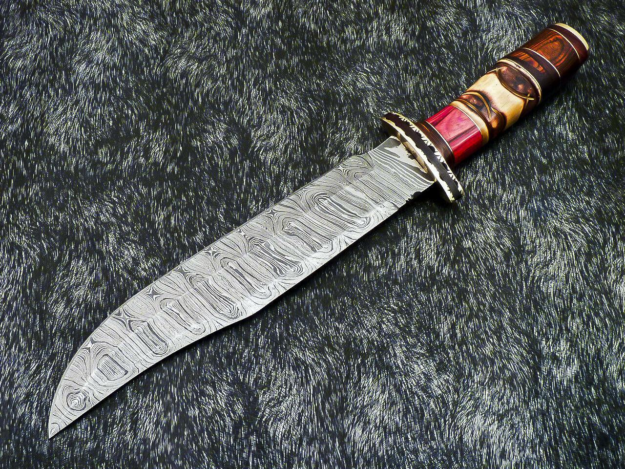 Colossus 15.5 Inch Damascus Bowie Hunting Knife | Hard Wood Handle
