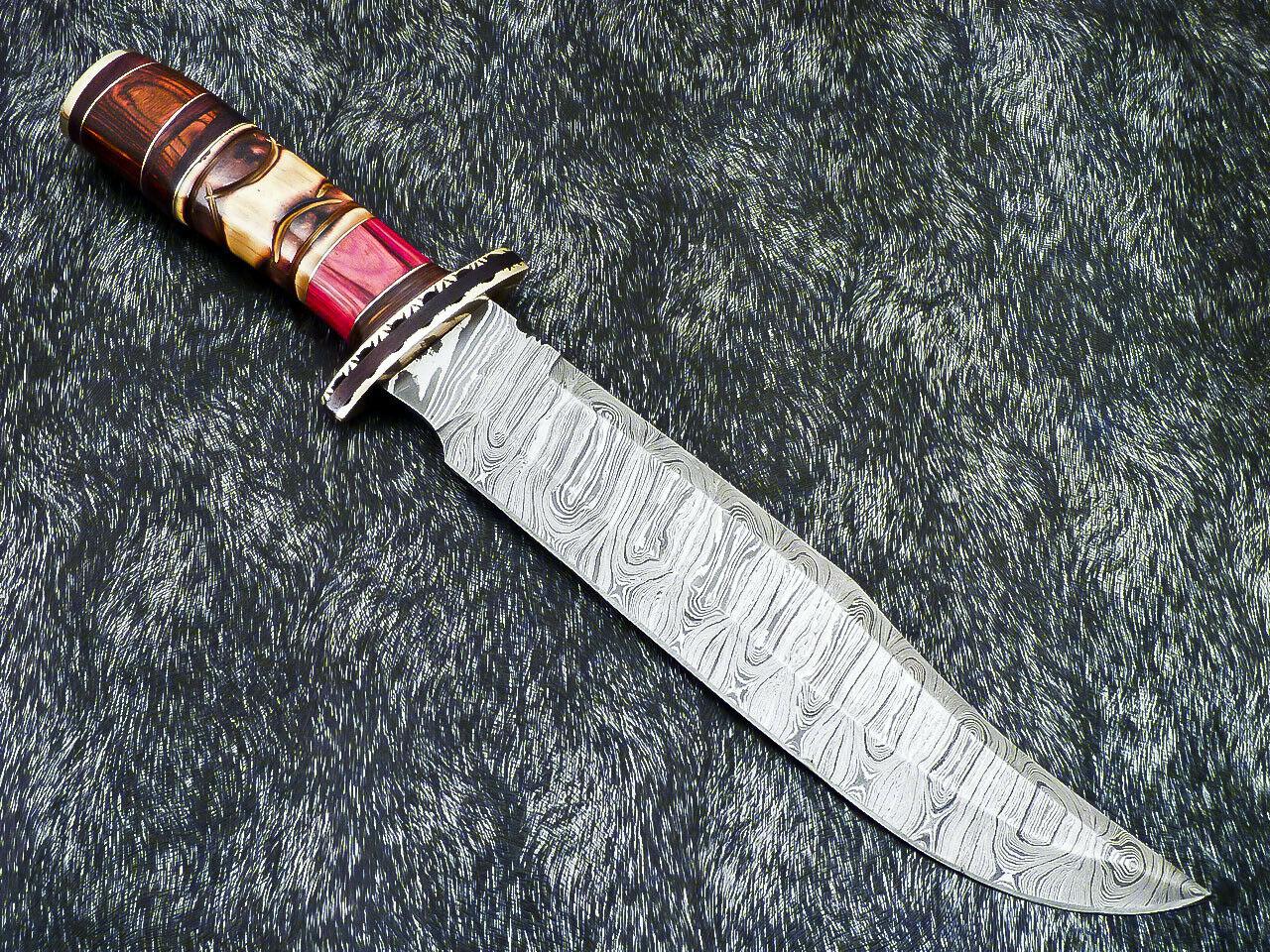 Colossus 15.5 Inch Damascus Bowie Hunting Knife | Hard Wood Handle