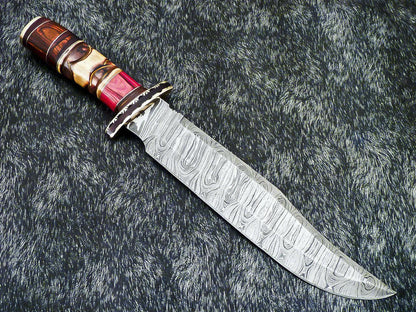 Colossus 15.5 Inch Damascus Bowie Hunting Knife | Hard Wood Handle
