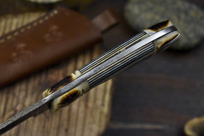 Custom Twist Damascus Skinner Knife Bone and Wood Handle 8" Handmade Bushcraft Blade