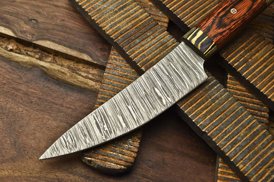 Hand Crafted Fire Damascus Chef Knife with Pakka Wood Bolster – Camping & Kitchen