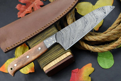 Custom Damascus Steel Chef Knife Handmade With Walnut Handle