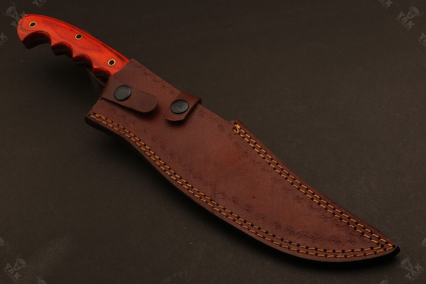 Heritage Forge 15 Inch Damascus Steel Bowie Knife with Wood Handle for Hunting and Camping