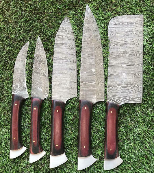 Handmade Damascus Chef Knife Set – Full Tang Kitchen Knives | Cutco Style, Japanese Steel