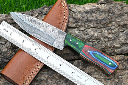 8.25" Custom Handmade Damascus Steel Skinner Knife | Wood Handle | Heritage Forge Hunting & Survival Knife