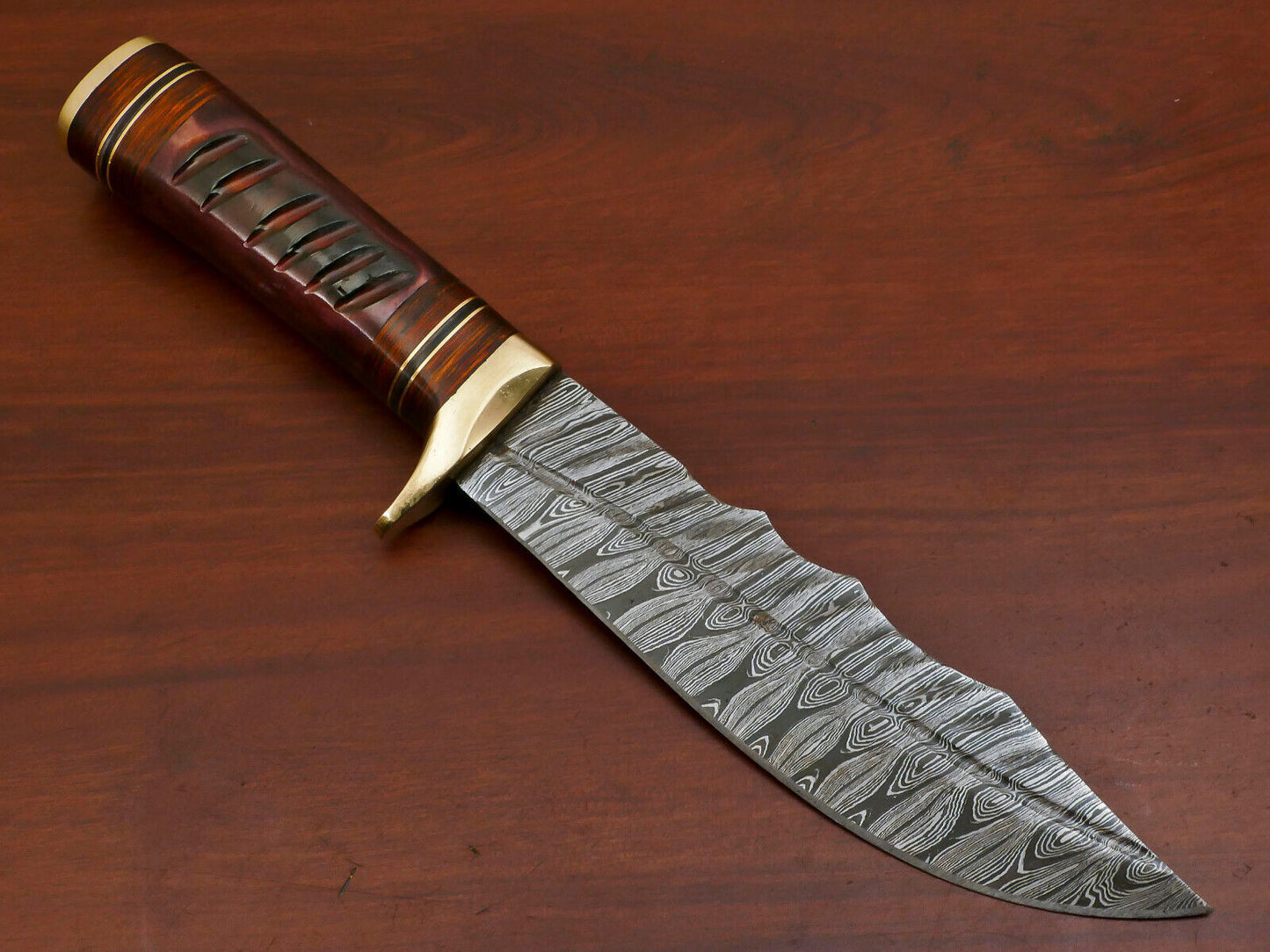 Heritage Forge Handmade Damascus Steel Bowie Hunting Knife with Camel Bone and Pakka Wood Handle