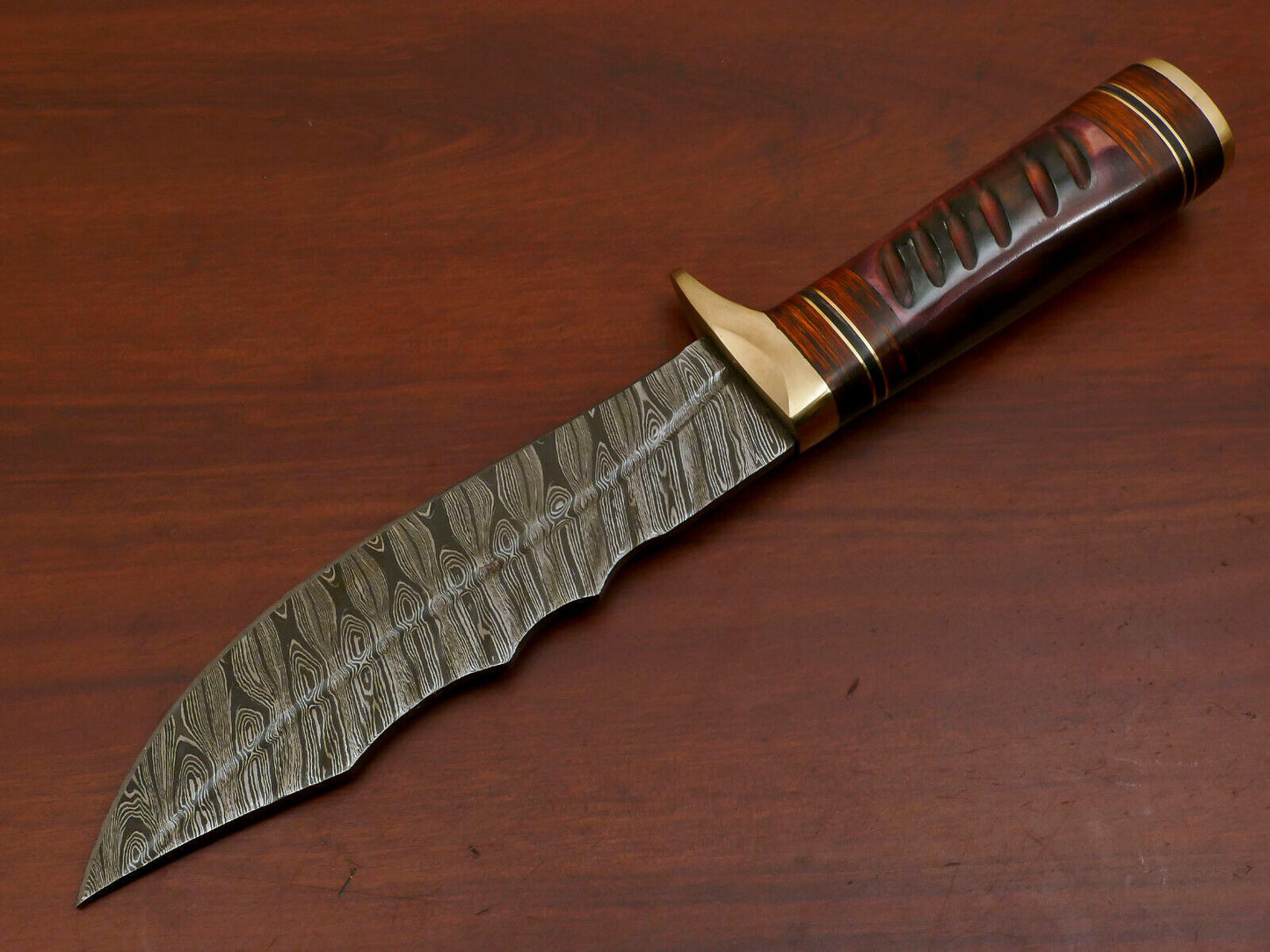 Heritage Forge Handmade Damascus Steel Bowie Hunting Knife with Camel Bone and Pakka Wood Handle