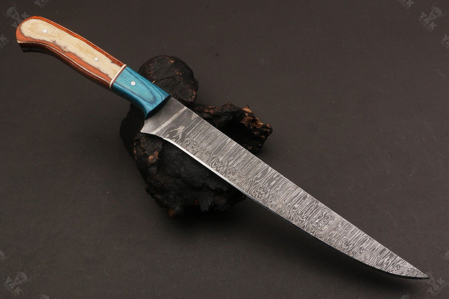13" Damascus Fillet Knife Fire Damascus Steel Fillet Knife With Pakka Wood Handle