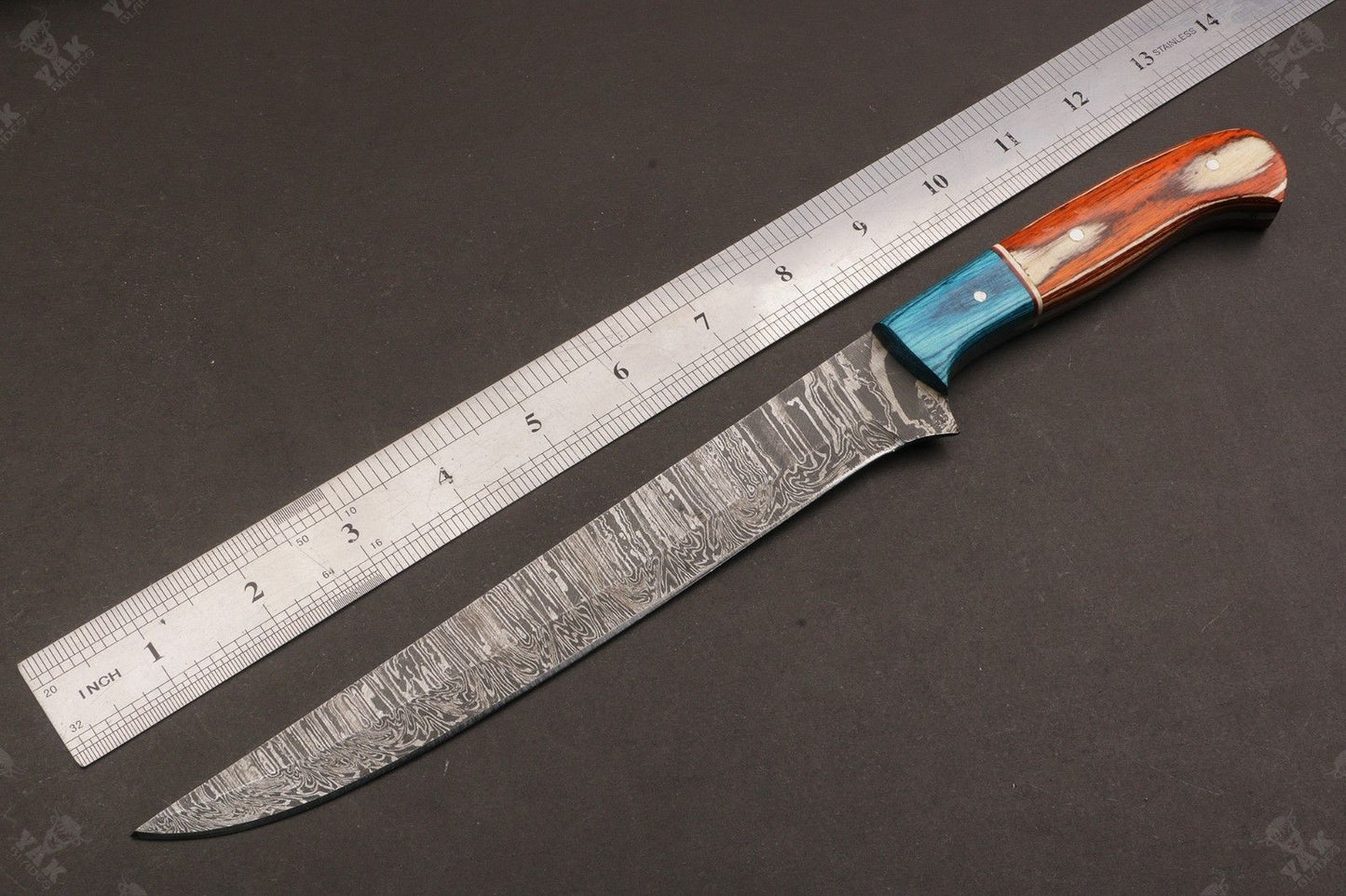 13" Damascus Fillet Knife Fire Damascus Steel Fillet Knife With Pakka Wood Handle
