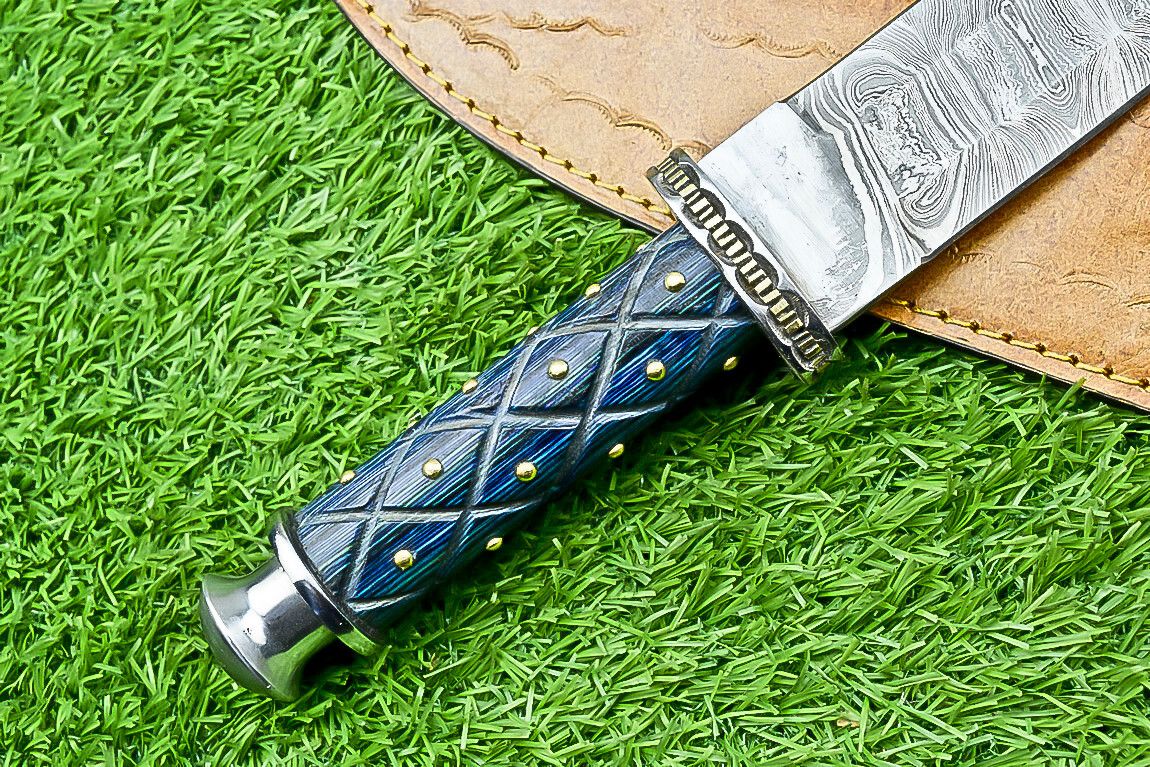 13.5" Damascus Steel Dagger Bowie Knife – Handmade Wood Handle & Sheath