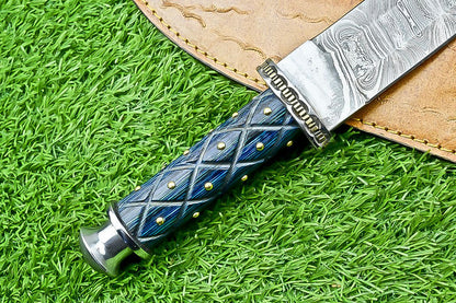 13.5" Damascus Steel Dagger Bowie Knife – Handmade Wood Handle & Sheath