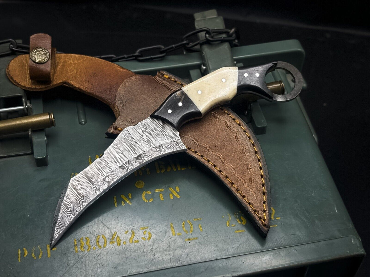 8" Handmade Damascus Karambit Tactical Karambit Damascus steel With Bone Handle